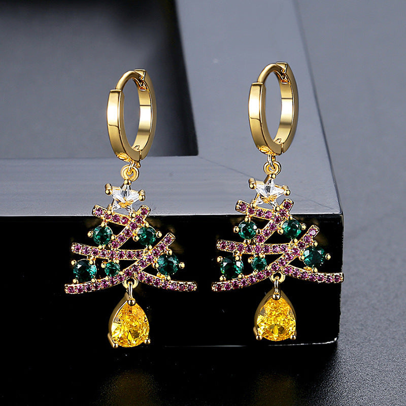 Christmas Tree Earrings With Colorful Rhinestones