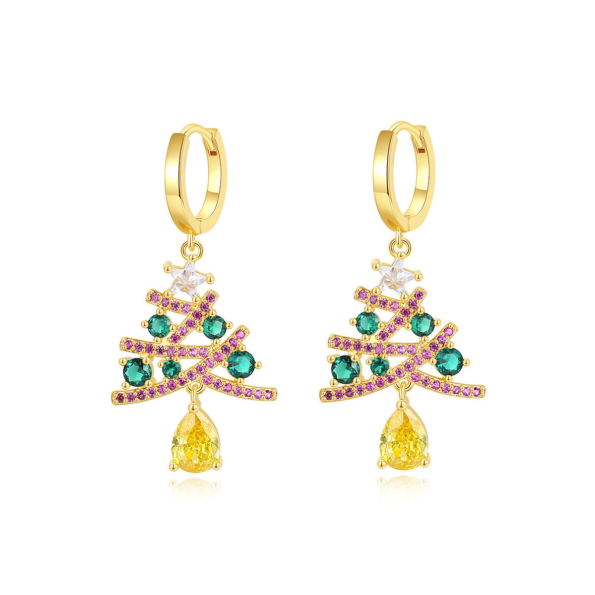 Christmas Tree Earrings With Colorful Rhinestones