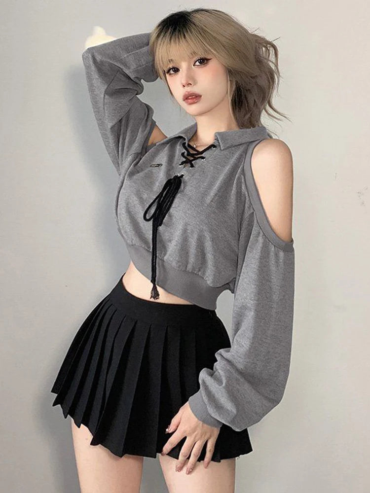 Zoki Sexy Cropped Off Shoulder Gothic Tops