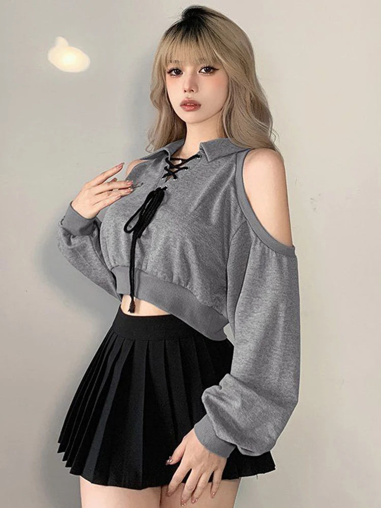 Zoki Sexy Cropped Off Shoulder Gothic Tops