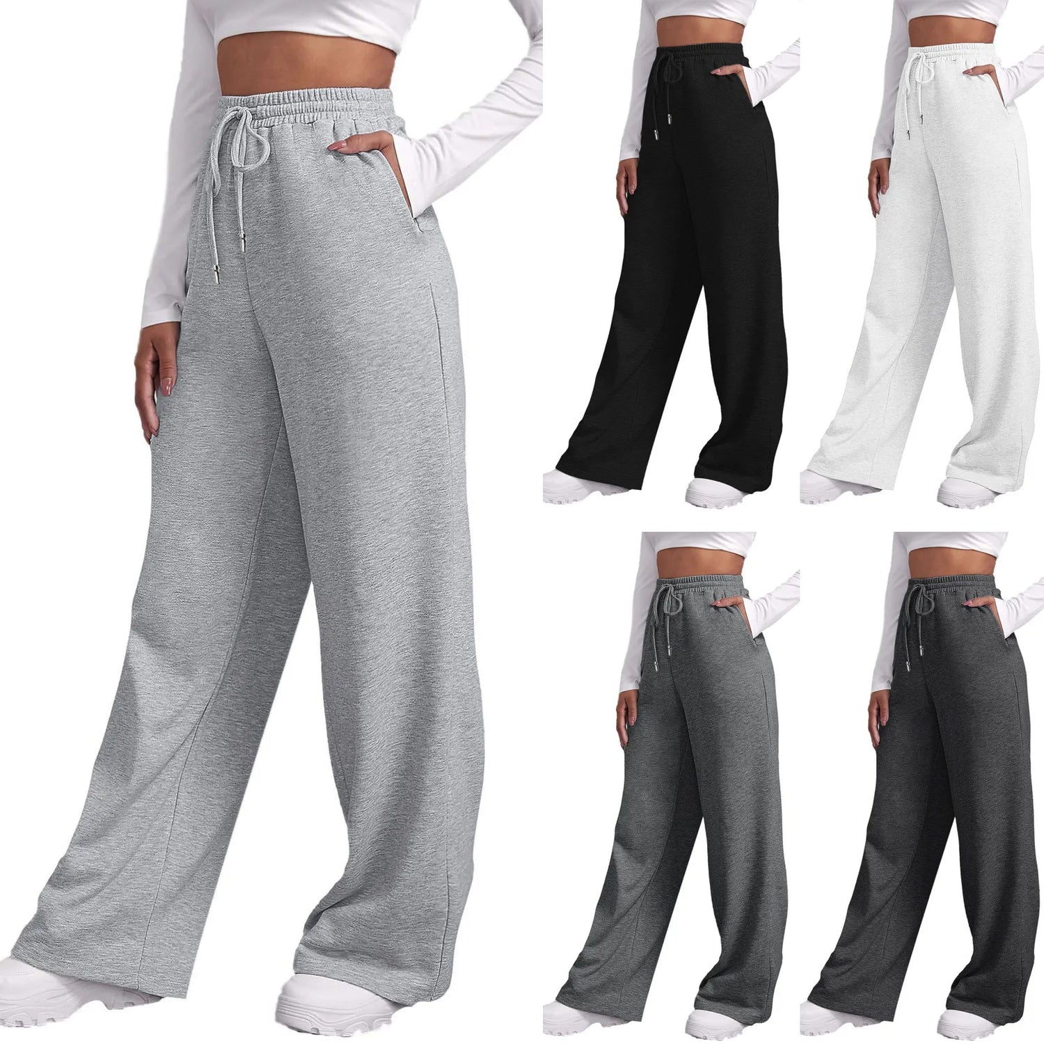 Fleece Lined Sweatpants Straight Pants Bottom