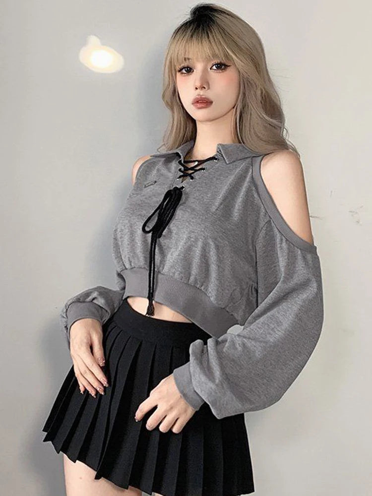 Zoki Sexy Cropped Off Shoulder Gothic Tops