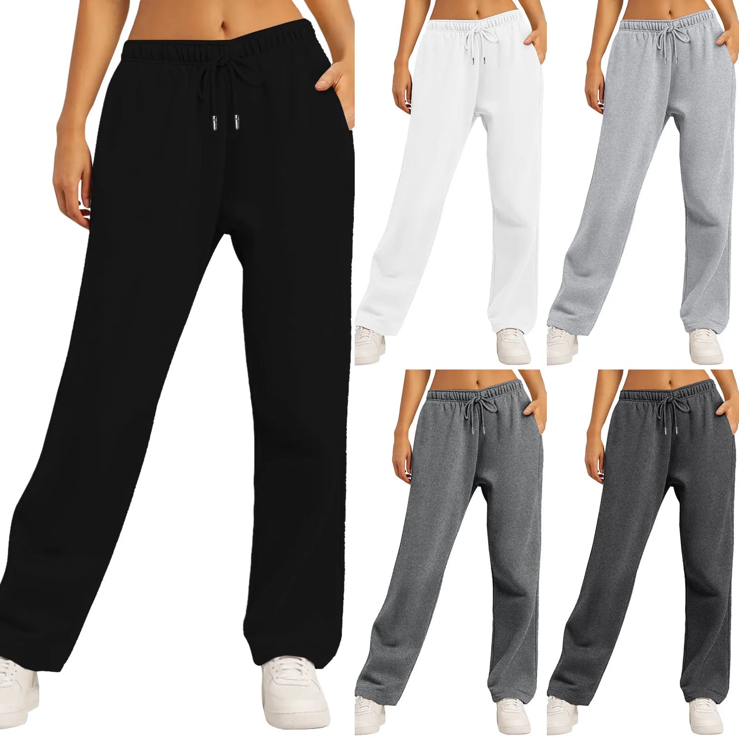 Fleece Lined Sweatpants Straight Pants Bottom